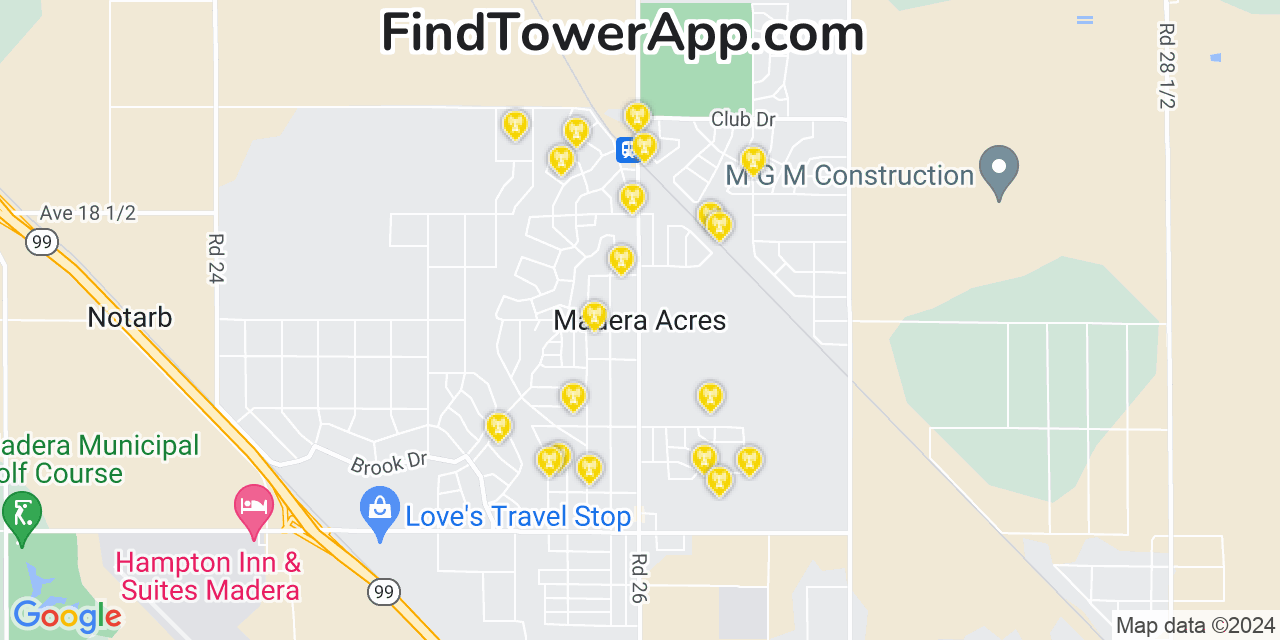 Verizon 4G/5G cell tower coverage map Madera Acres, California