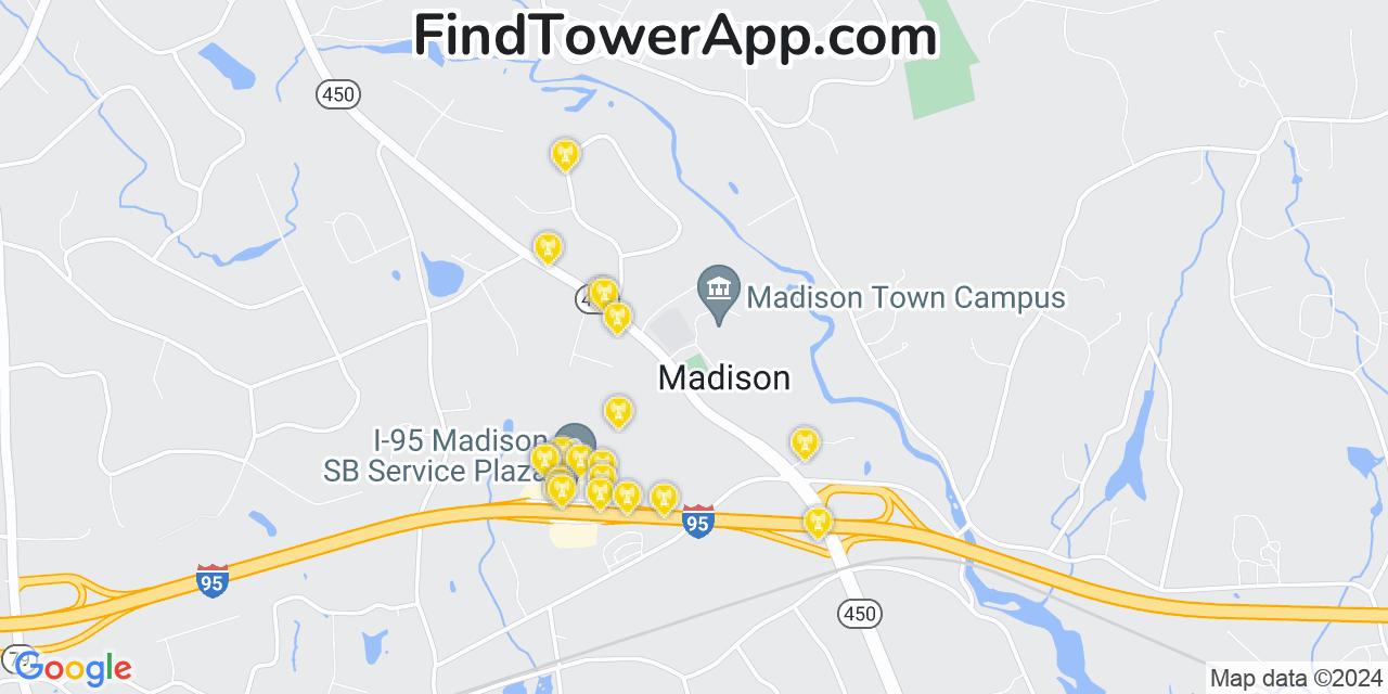 AT&T 4G/5G cell tower coverage map Madison Center, Connecticut