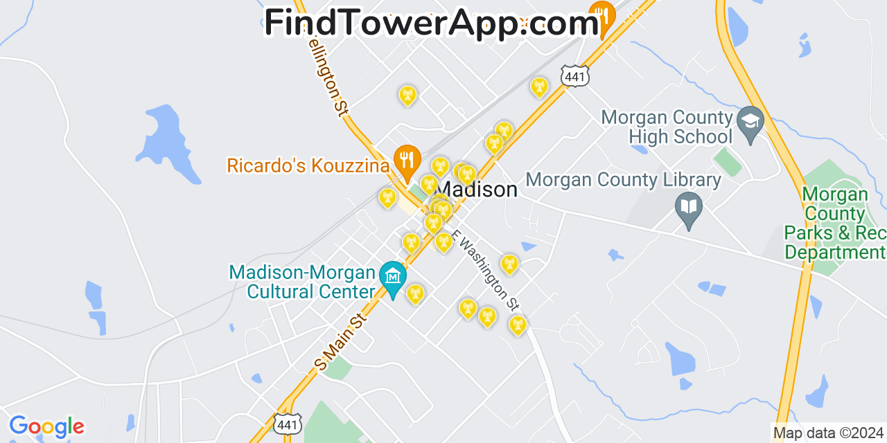 AT&T 4G/5G cell tower coverage map Madison, Georgia