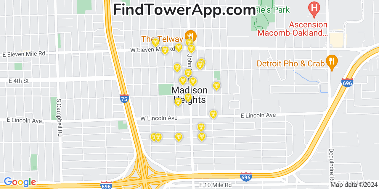 T-Mobile 4G/5G cell tower coverage map Madison Heights, Michigan