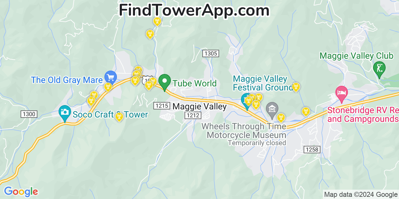 AT&T 4G/5G cell tower coverage map Maggie Valley, North Carolina