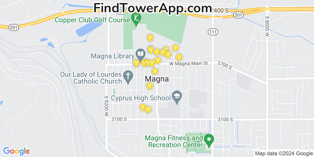 AT&T 4G/5G cell tower coverage map Magna, Utah