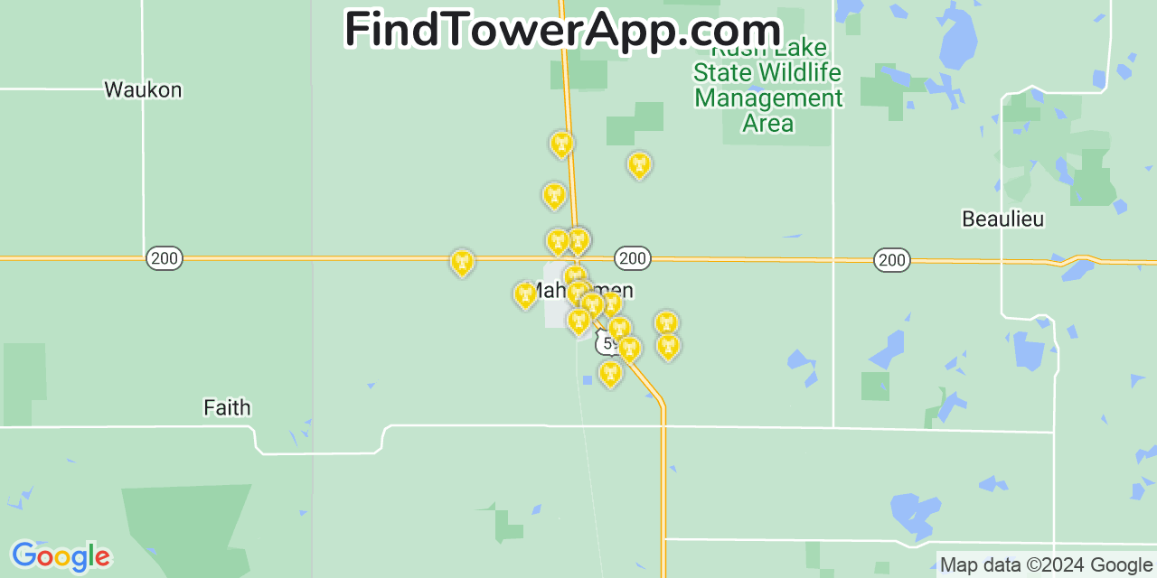 AT&T 4G/5G cell tower coverage map Mahnomen, Minnesota