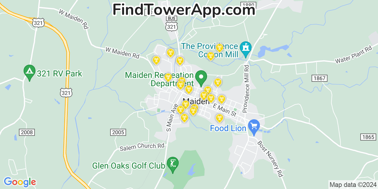 AT&T 4G/5G cell tower coverage map Maiden, North Carolina