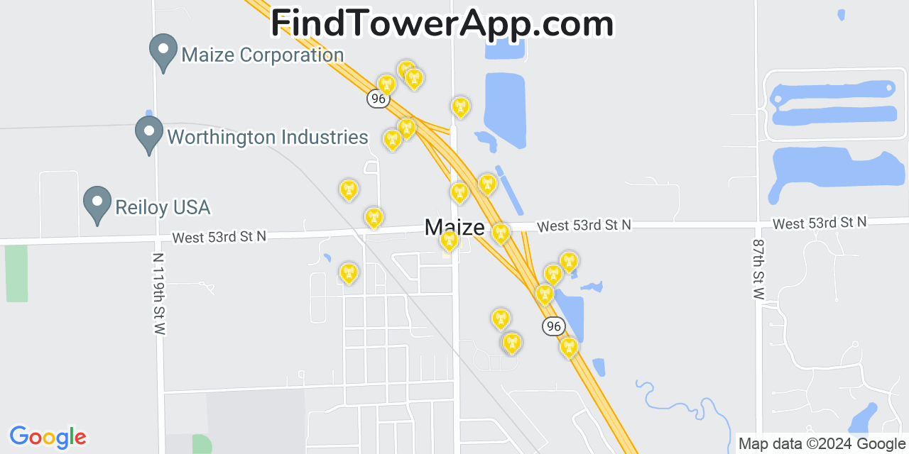 AT&T 4G/5G cell tower coverage map Maize, Kansas