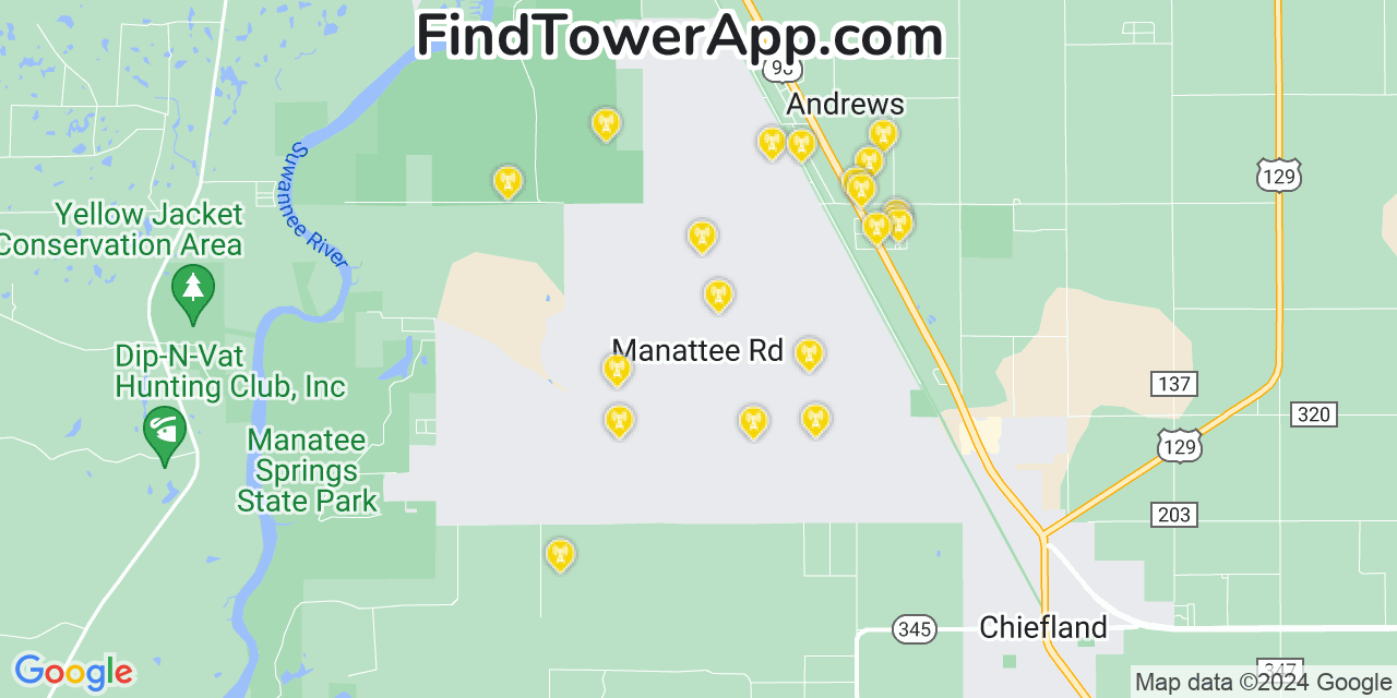 AT&T 4G/5G cell tower coverage map Manatee Road, Florida