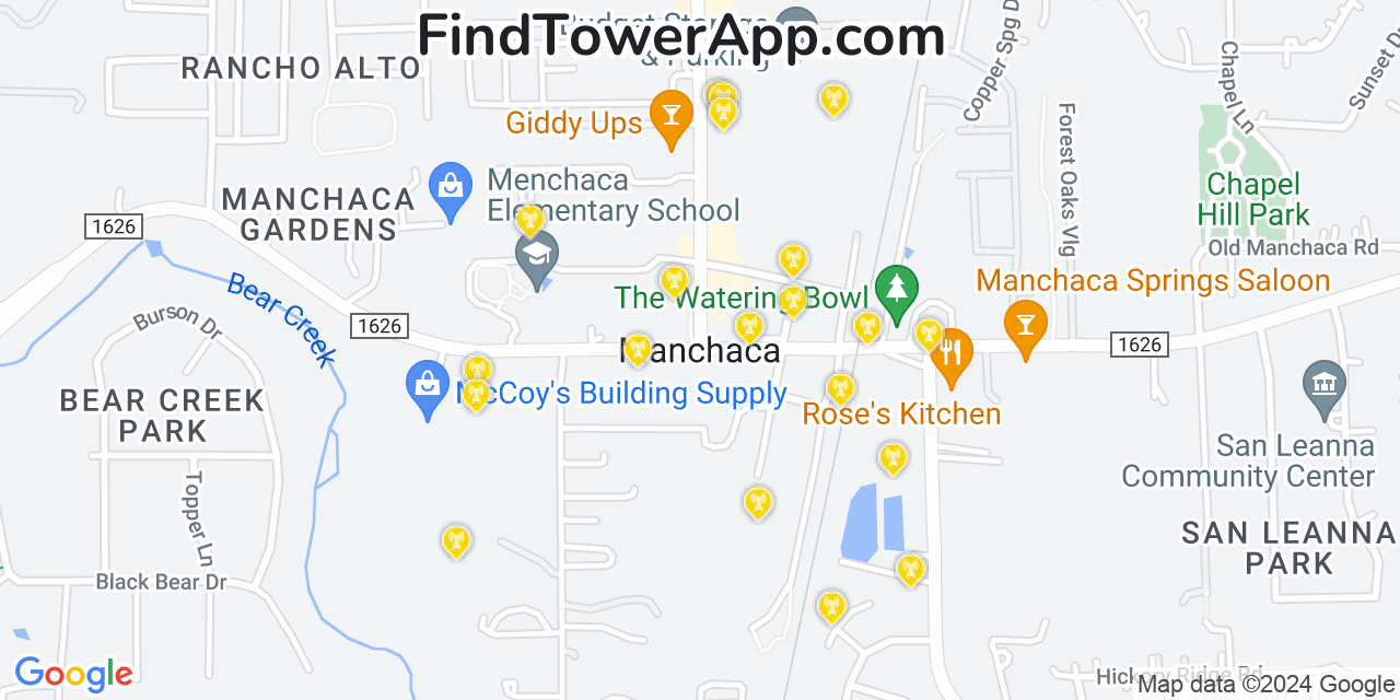 AT&T 4G/5G cell tower coverage map Manchaca, Texas