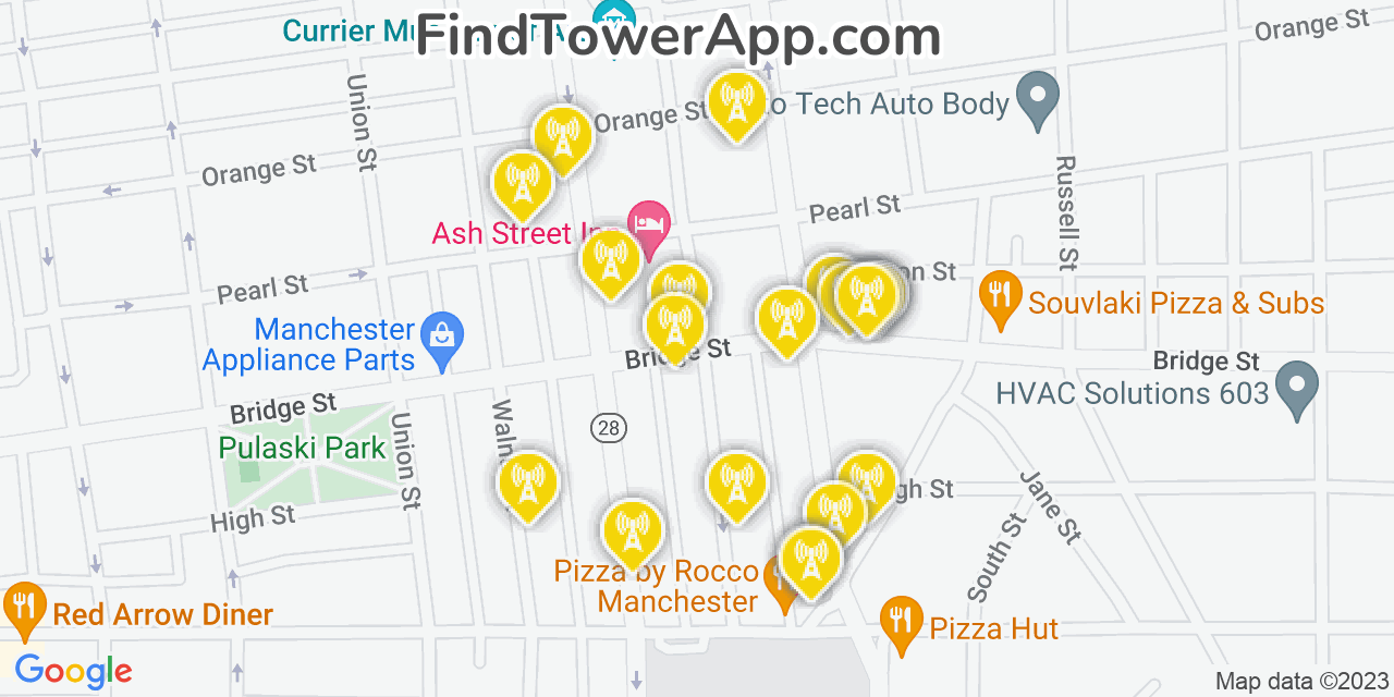 Verizon 4G/5G cell tower coverage map Manchester, New Hampshire