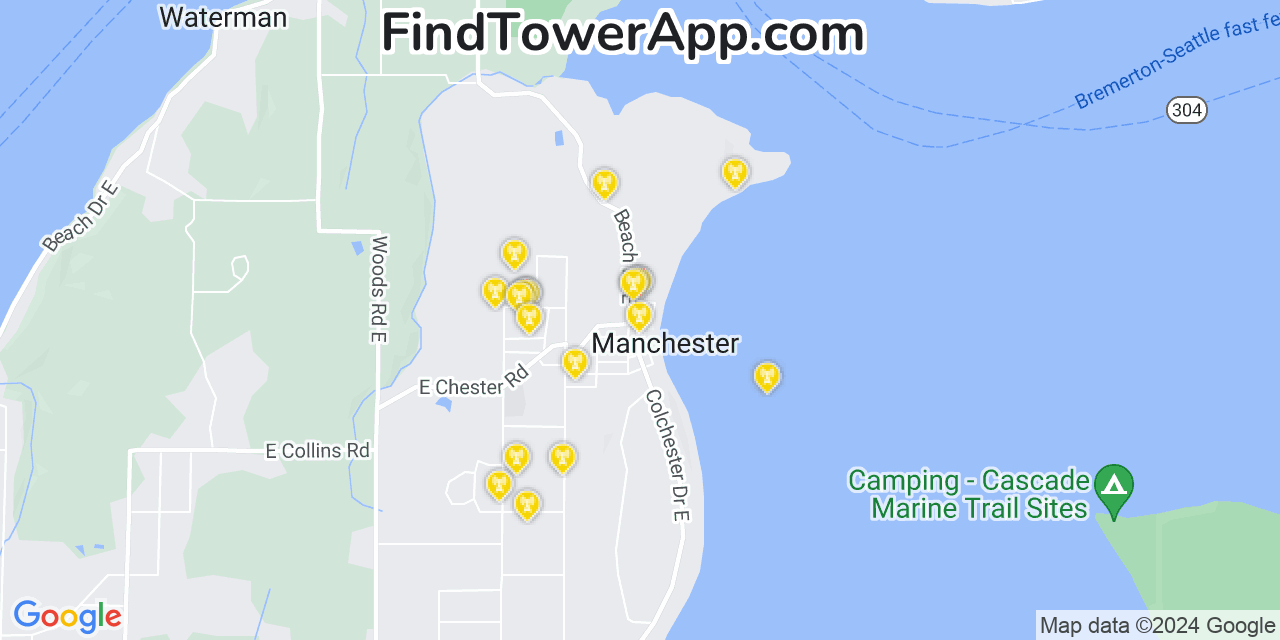 Verizon 4G/5G cell tower coverage map Manchester, Washington