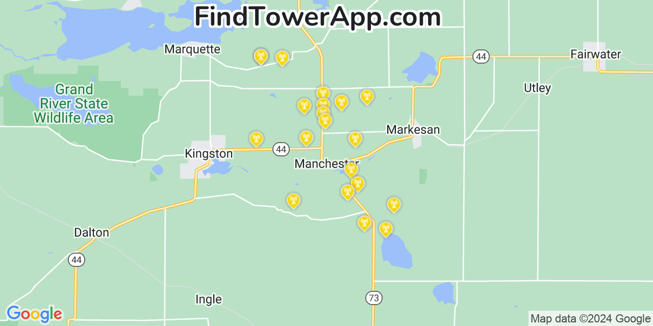 AT&T 4G/5G cell tower coverage map Manchester, Wisconsin