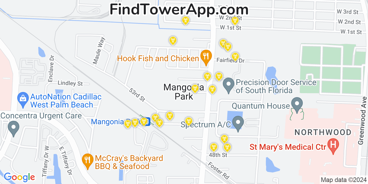 Verizon 4G/5G cell tower coverage map Mangonia Park, Florida