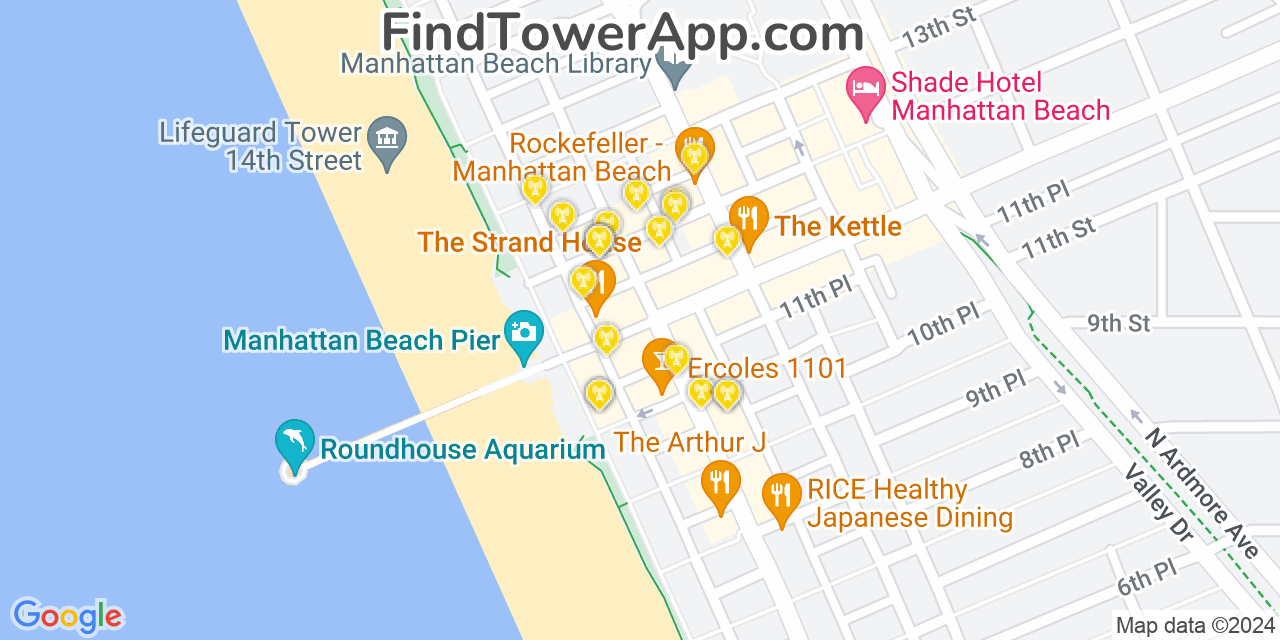 AT&T 4G/5G cell tower coverage map Manhattan Beach, California