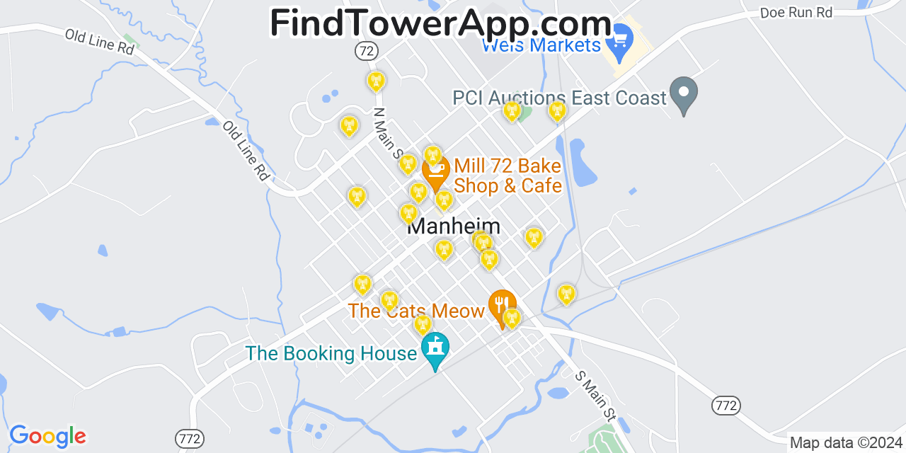 AT&T 4G/5G cell tower coverage map Manheim, Pennsylvania