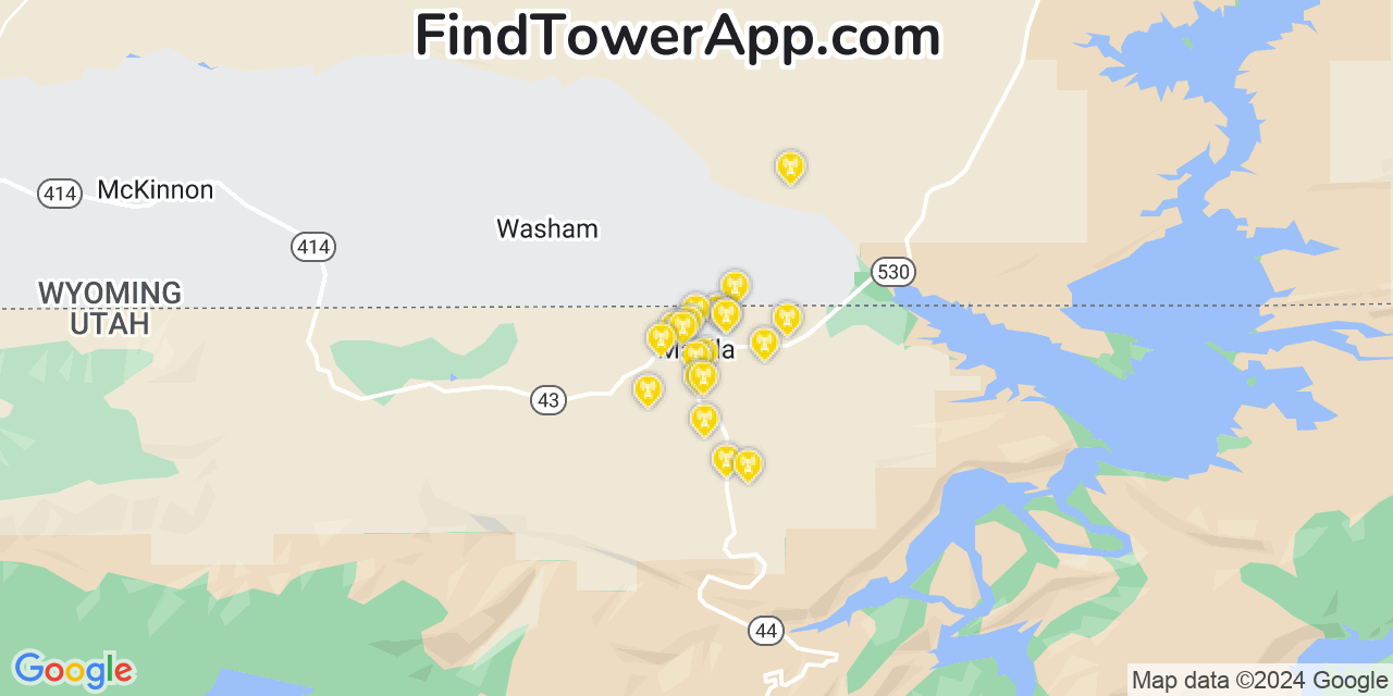 AT&T 4G/5G cell tower coverage map Manila, Utah