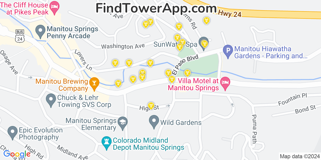 Verizon 4G/5G cell tower coverage map Manitou Springs, Colorado