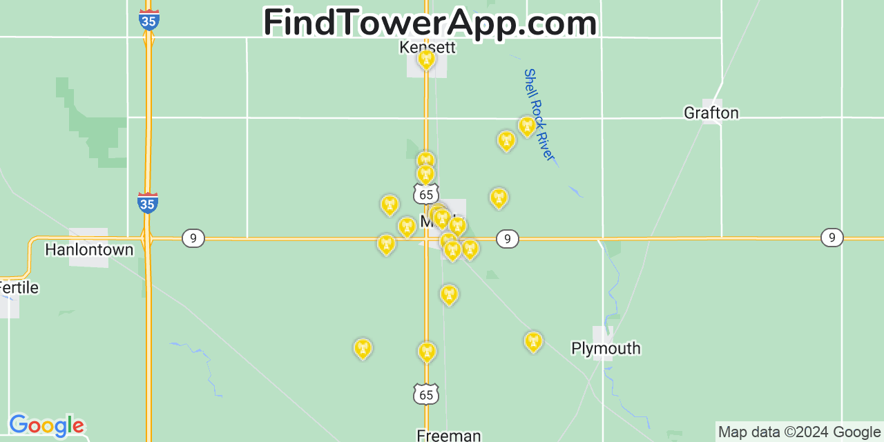 AT&T 4G/5G cell tower coverage map Manly, Iowa