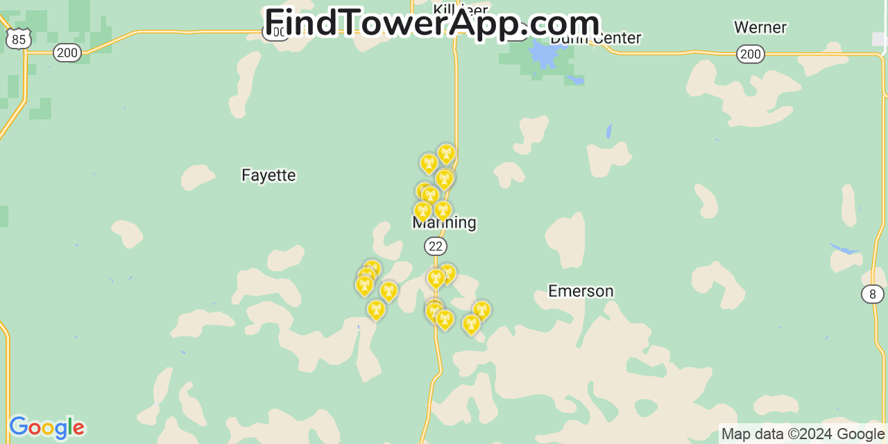 AT&T 4G/5G cell tower coverage map Manning, North Dakota