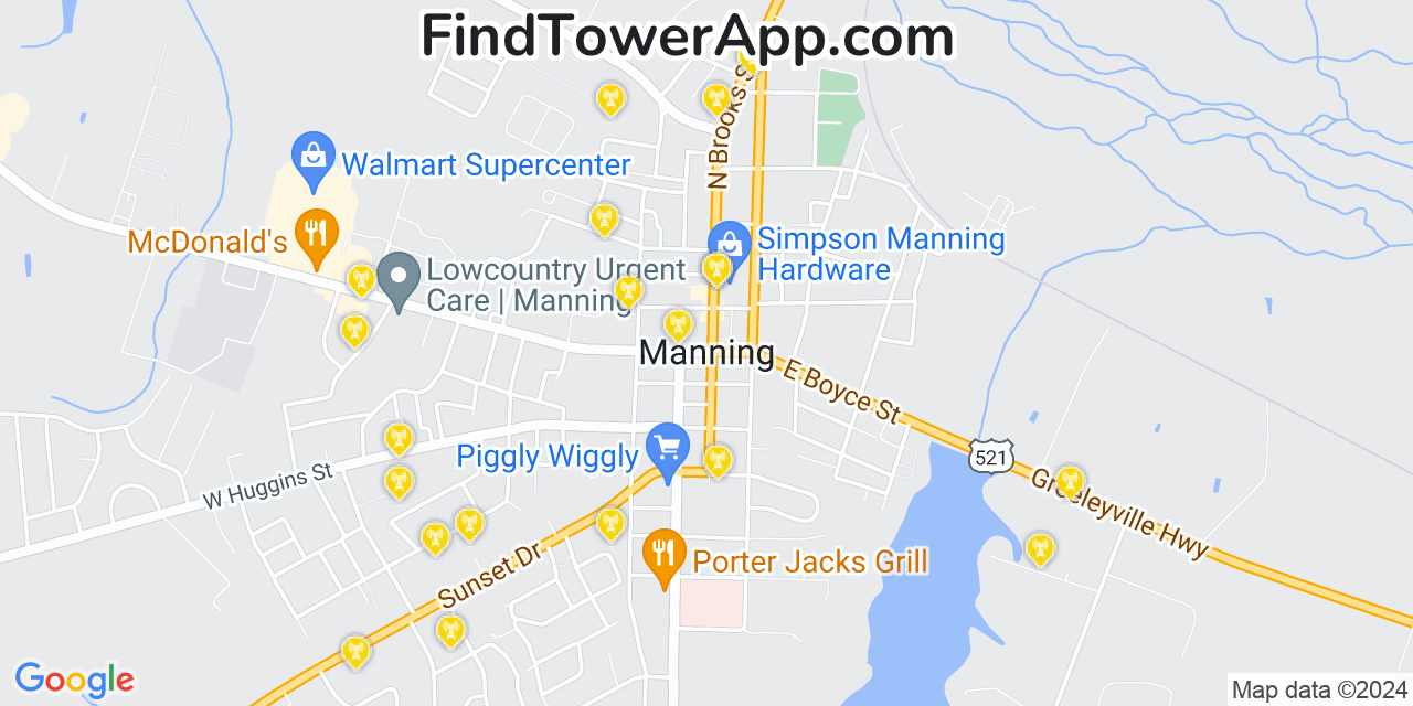 AT&T 4G/5G cell tower coverage map Manning, South Carolina