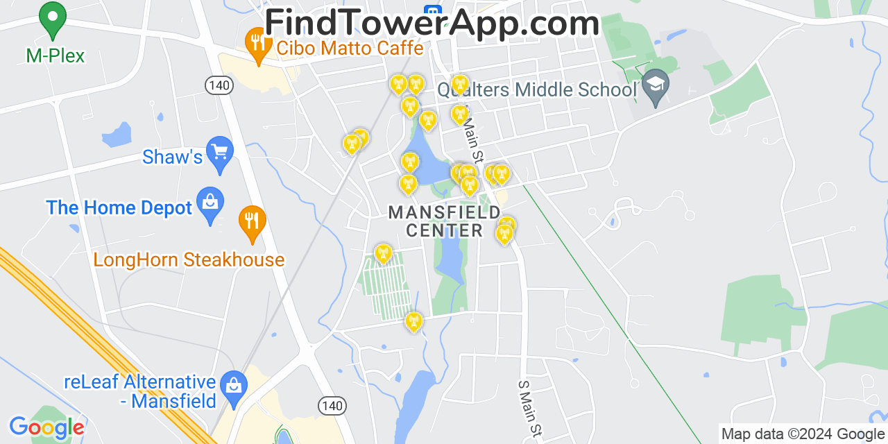 Verizon 4G/5G cell tower coverage map Mansfield Center, Massachusetts