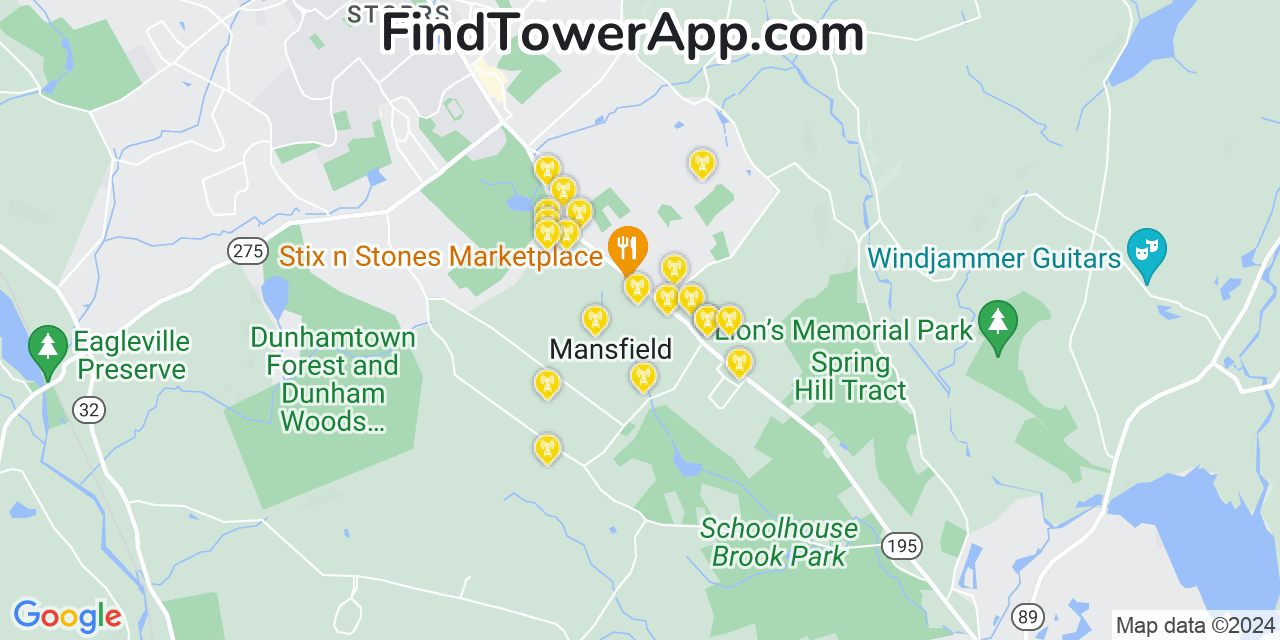 Verizon 4G/5G cell tower coverage map Mansfield City, Connecticut