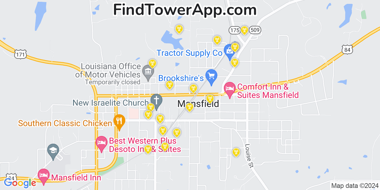 Verizon 4G/5G cell tower coverage map Mansfield, Louisiana