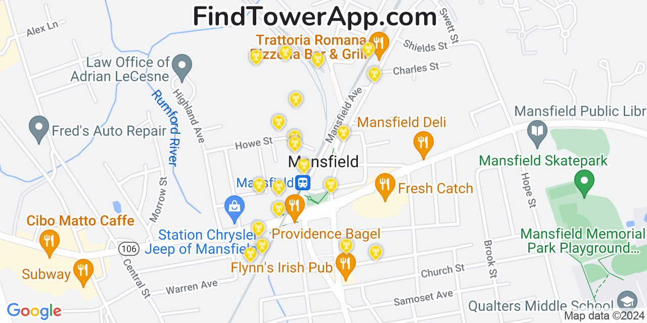 AT&T 4G/5G cell tower coverage map Mansfield, Massachusetts