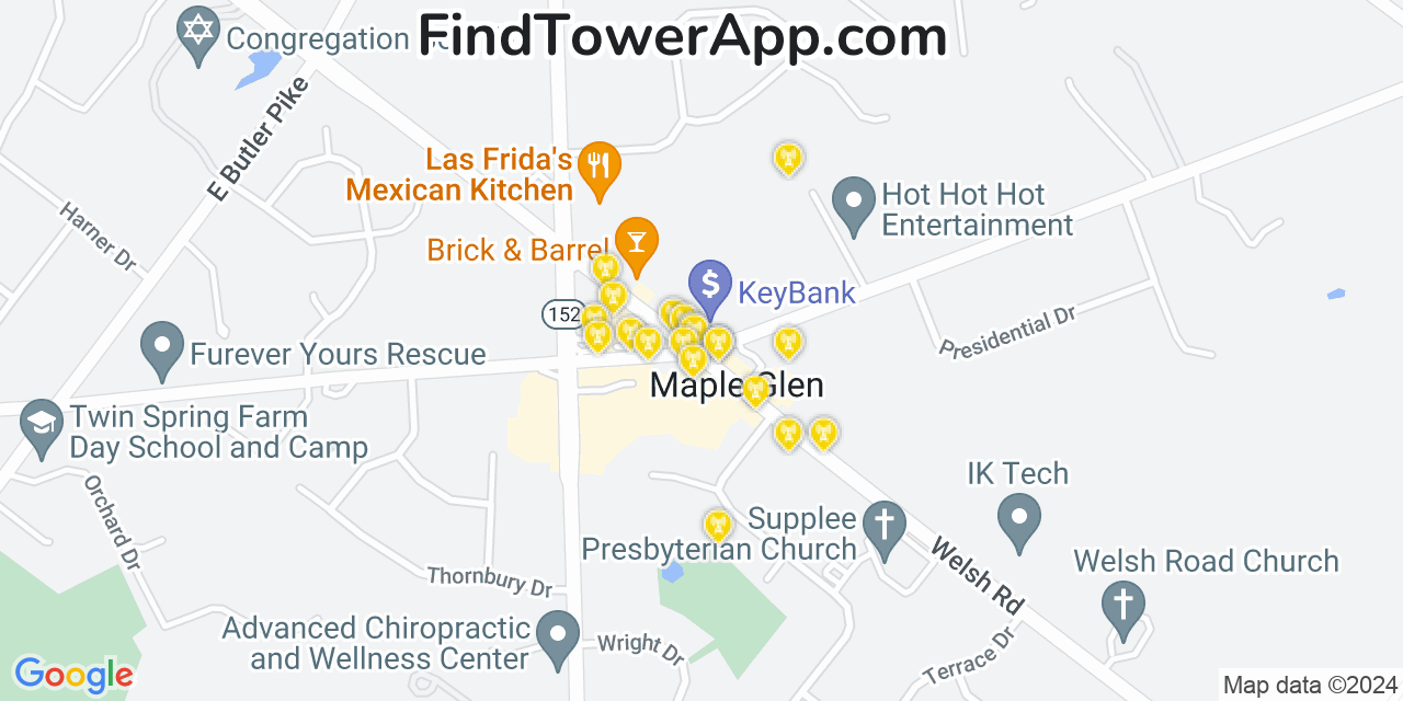 AT&T 4G/5G cell tower coverage map Maple Glen, Pennsylvania