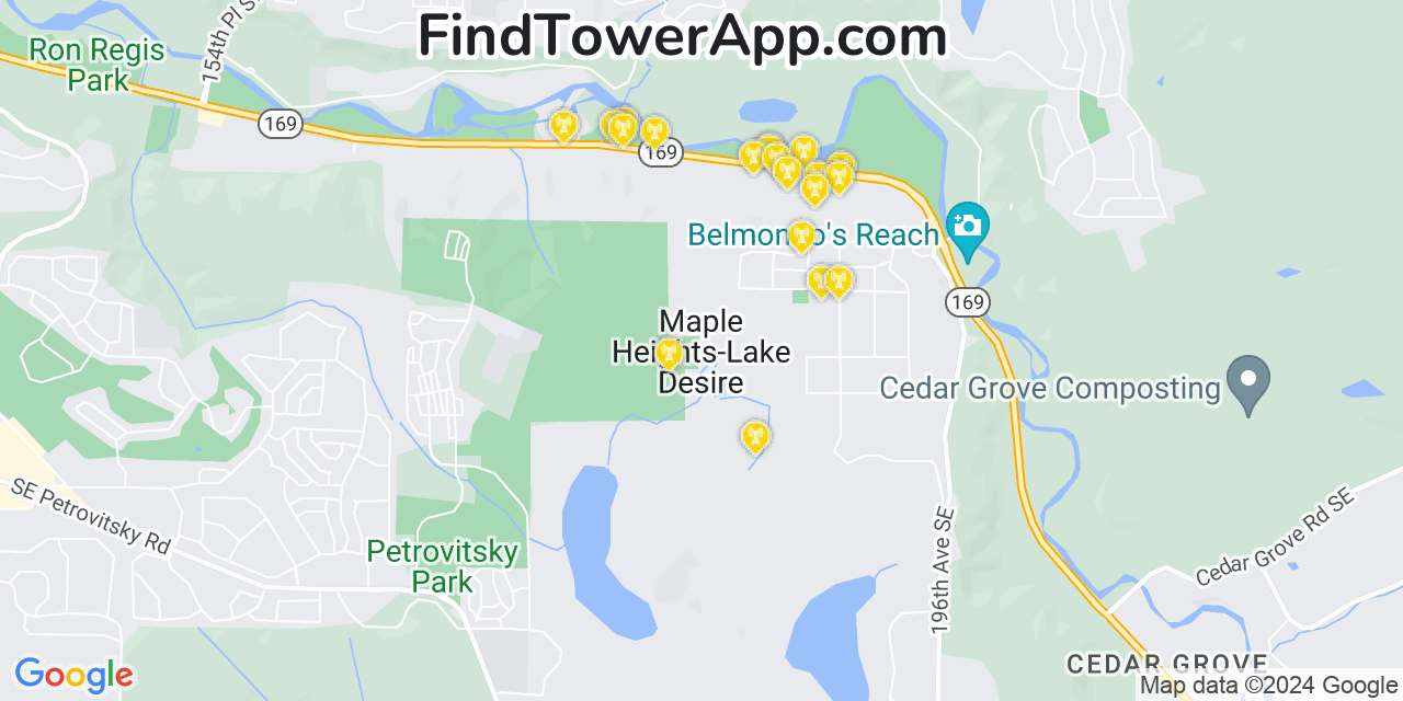 AT&T 4G/5G cell tower coverage map Maple Heights Lake Desire, Washington