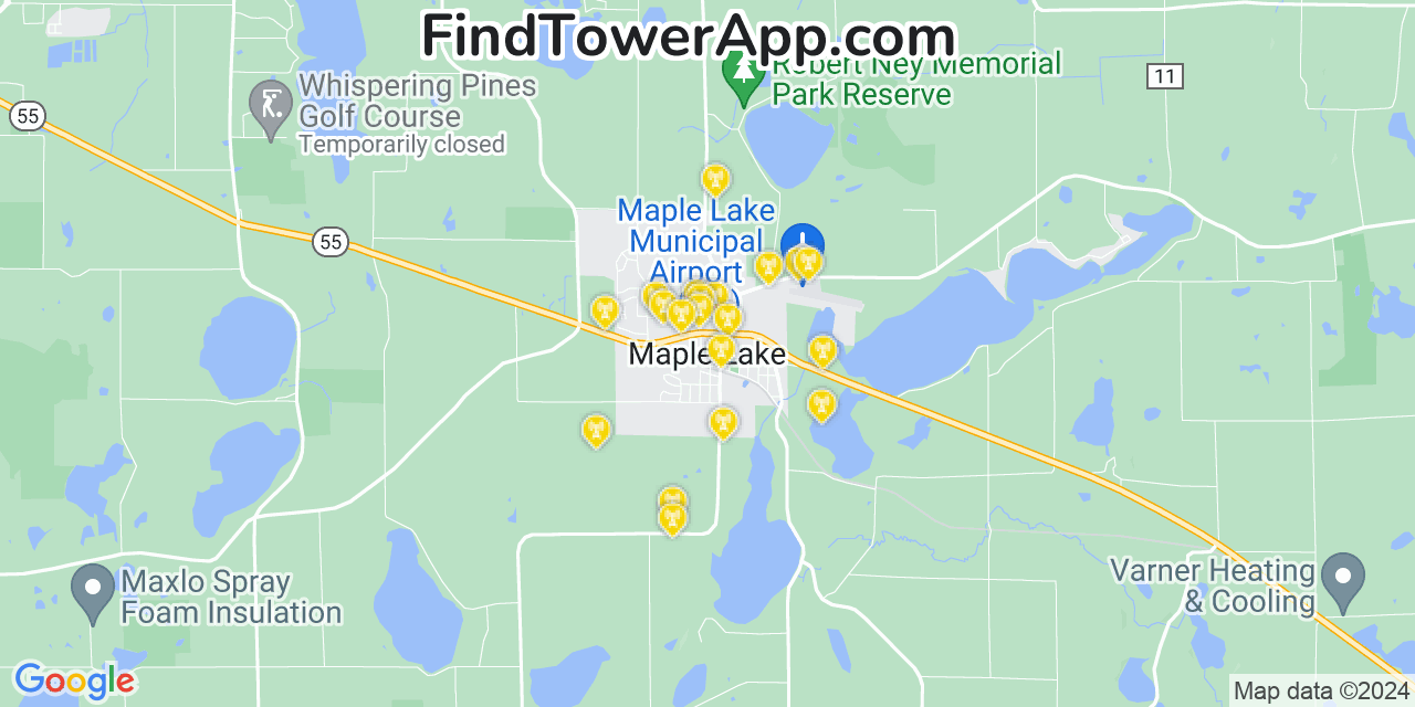 Verizon 4G/5G cell tower coverage map Maple Lake, Minnesota