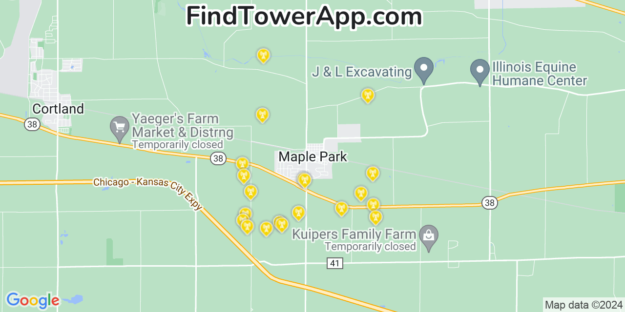 AT&T 4G/5G cell tower coverage map Maple Park, Illinois