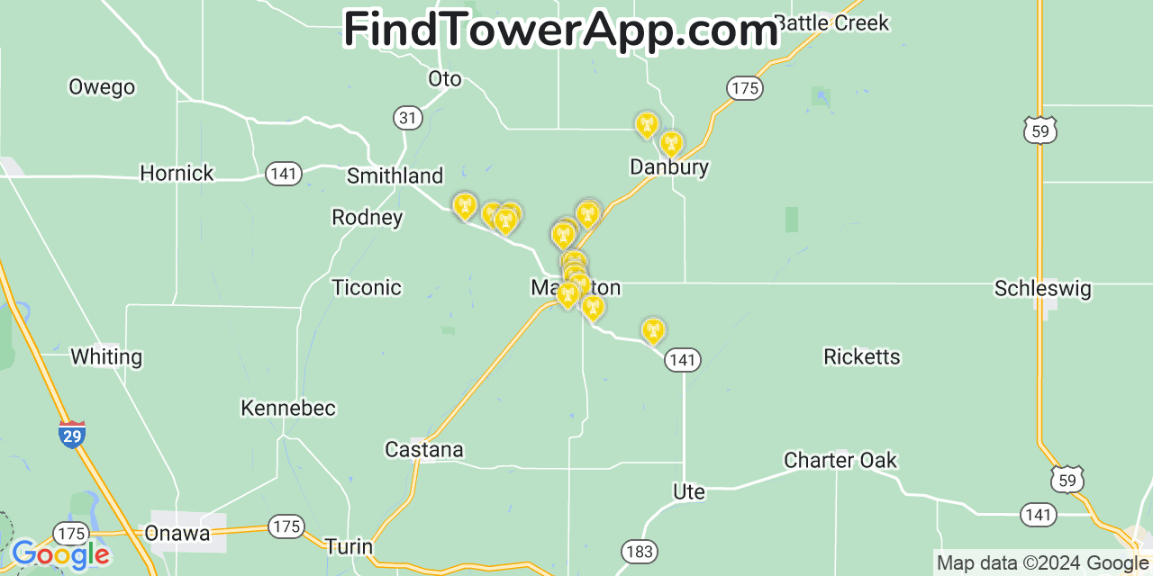 Verizon 4G/5G cell tower coverage map Mapleton, Iowa