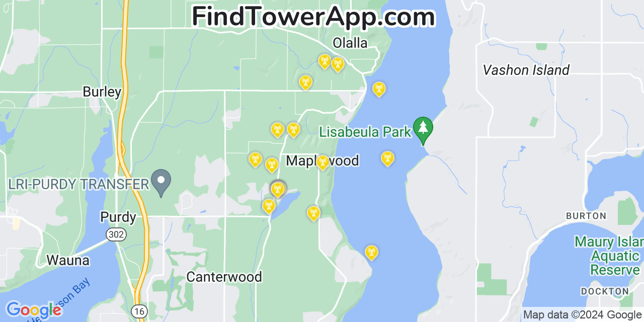 AT&T 4G/5G cell tower coverage map Maplewood, Washington