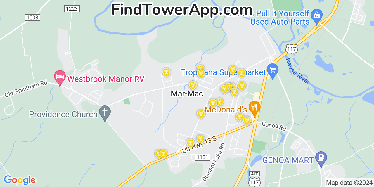 Verizon 4G/5G cell tower coverage map Mar Mac, North Carolina