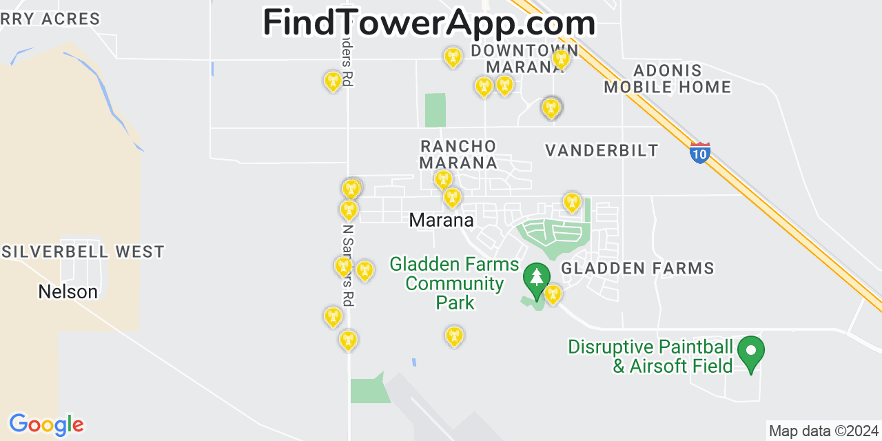 AT&T 4G/5G cell tower coverage map Marana, Arizona