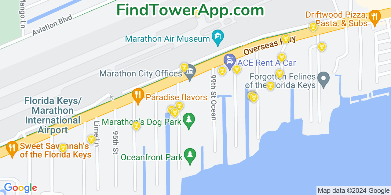 AT&T 4G/5G cell tower coverage map Marathon, Florida