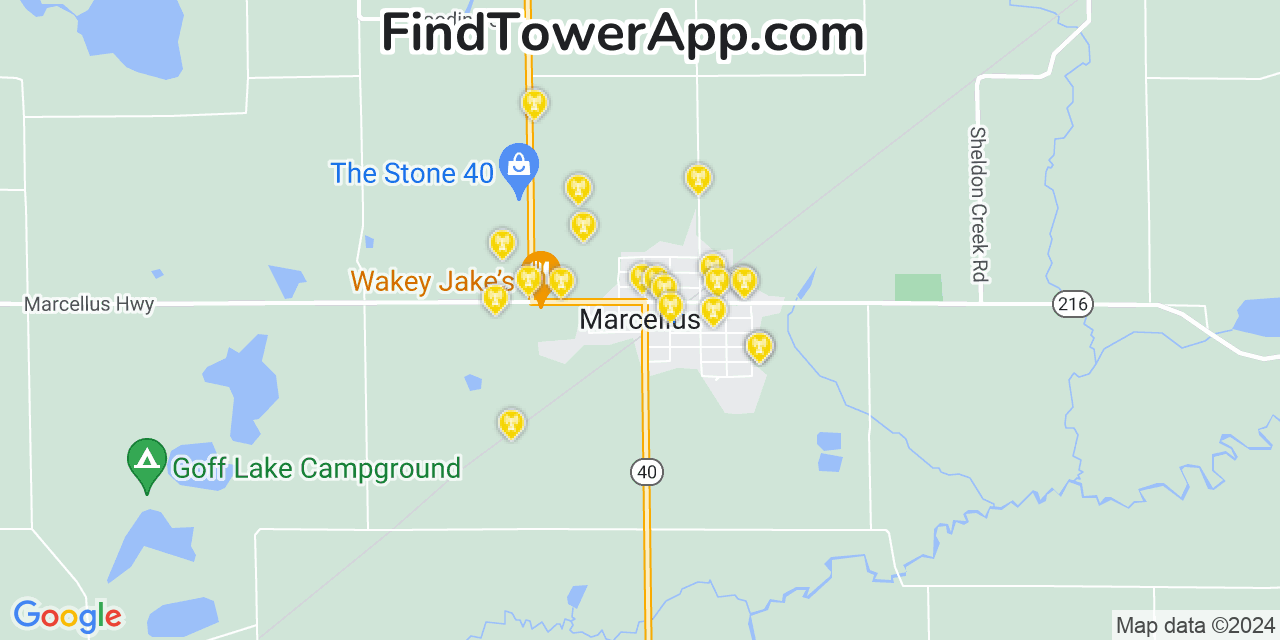 AT&T 4G/5G cell tower coverage map Marcellus, Michigan