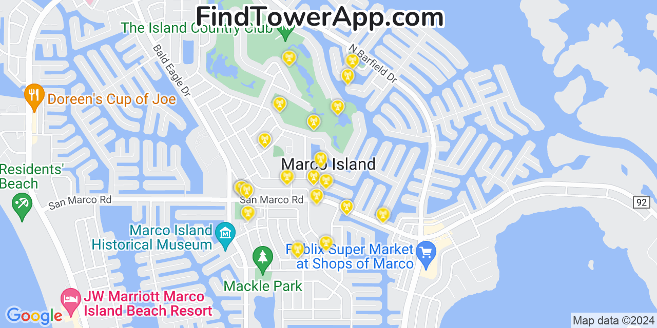 AT&T 4G/5G cell tower coverage map Marco, Florida