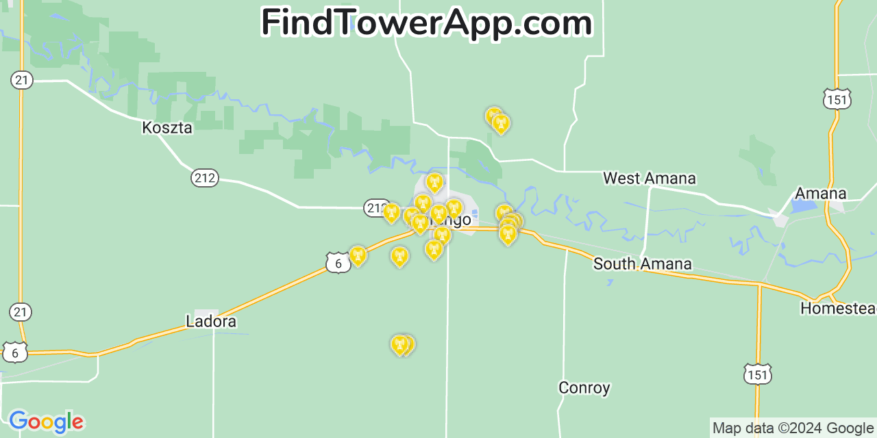 AT&T 4G/5G cell tower coverage map Marengo, Iowa