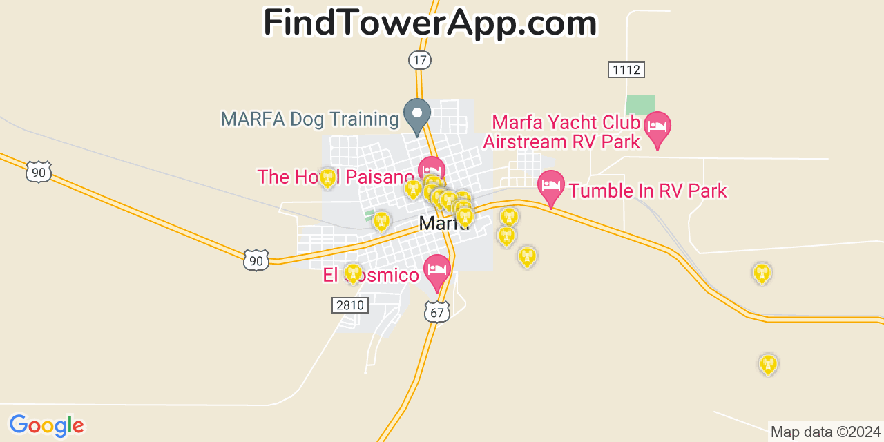 AT&T 4G/5G cell tower coverage map Marfa, Texas