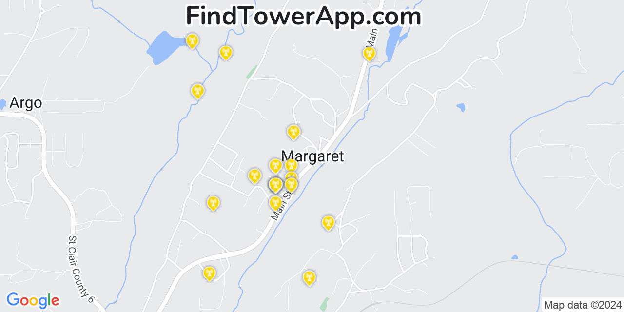 AT&T 4G/5G cell tower coverage map Margaret, Alabama