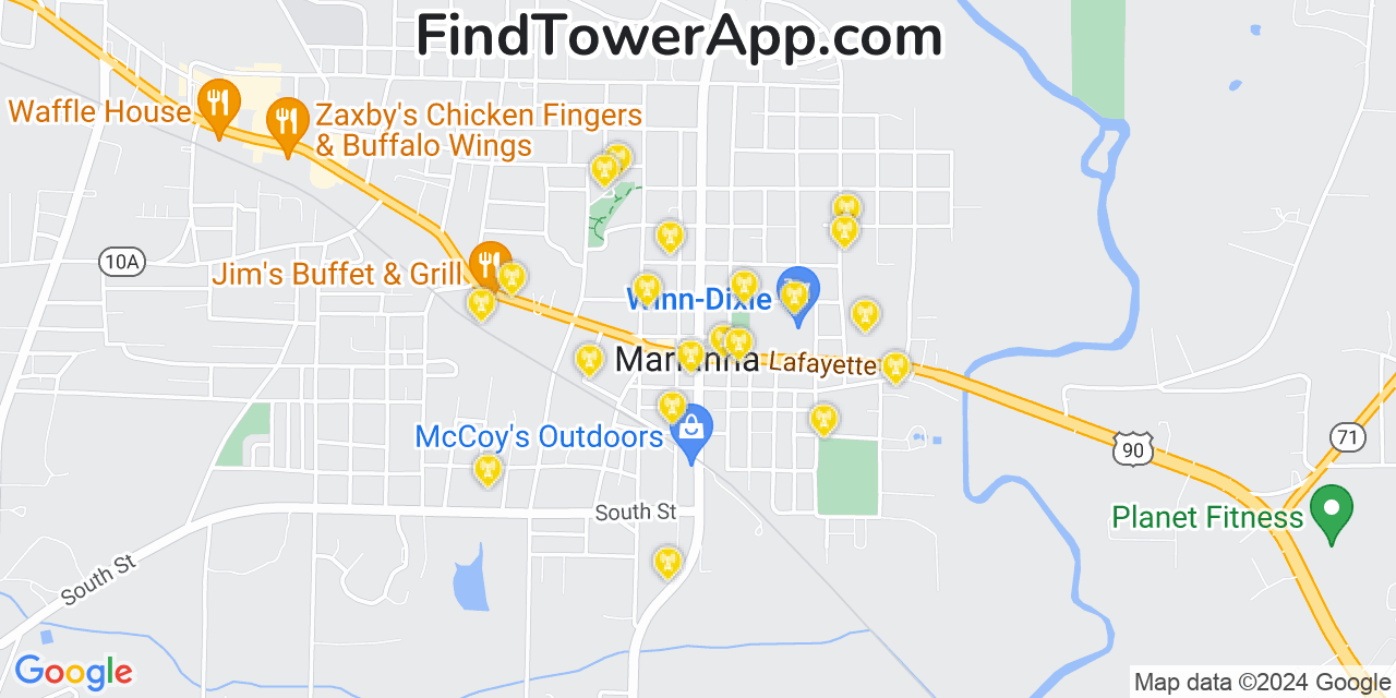 AT&T 4G/5G cell tower coverage map Marianna, Florida