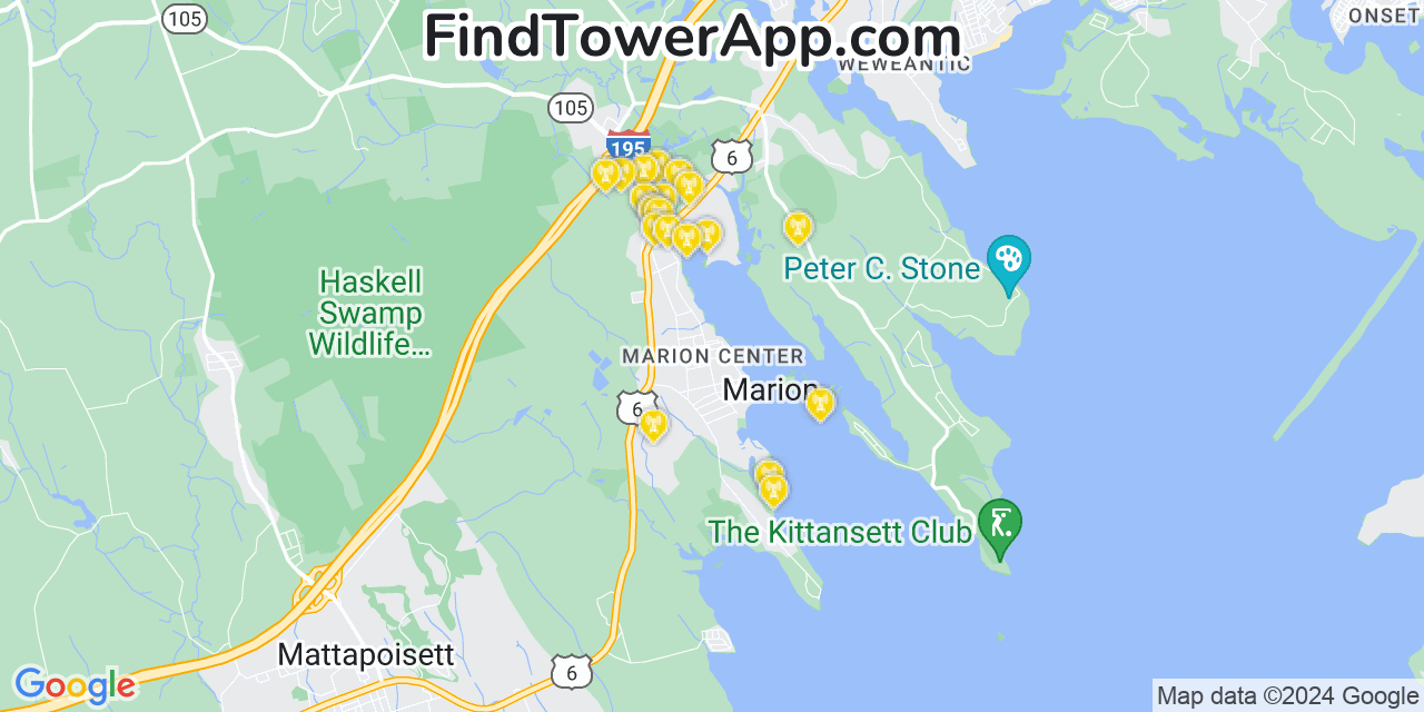 AT&T 4G/5G cell tower coverage map Marion Center, Massachusetts