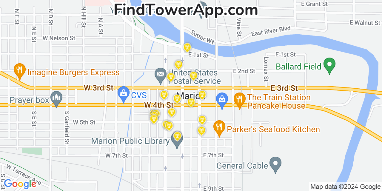 AT&T 4G/5G cell tower coverage map Marion, Indiana