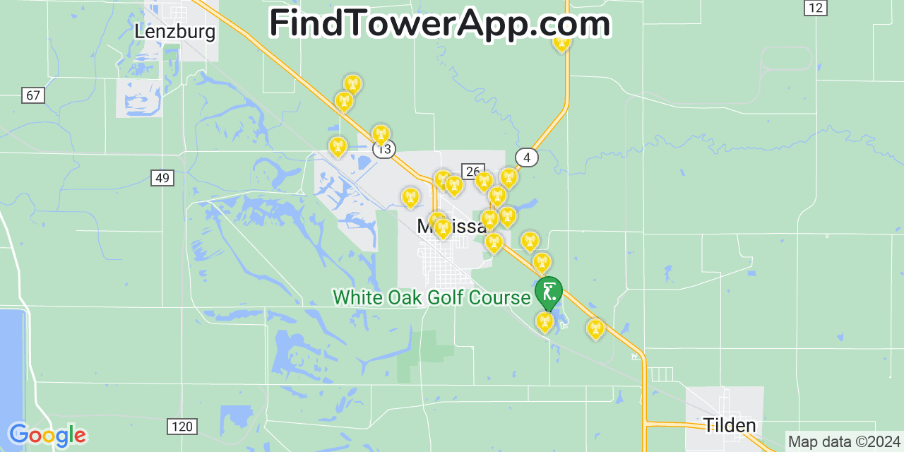 AT&T 4G/5G cell tower coverage map Marissa, Illinois