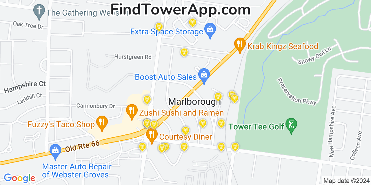 AT&T 4G/5G cell tower coverage map Marlborough, Missouri