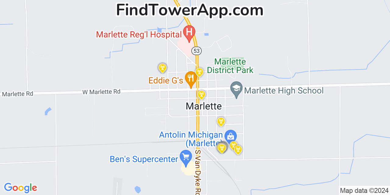 Verizon 4G/5G cell tower coverage map Marlette, Michigan