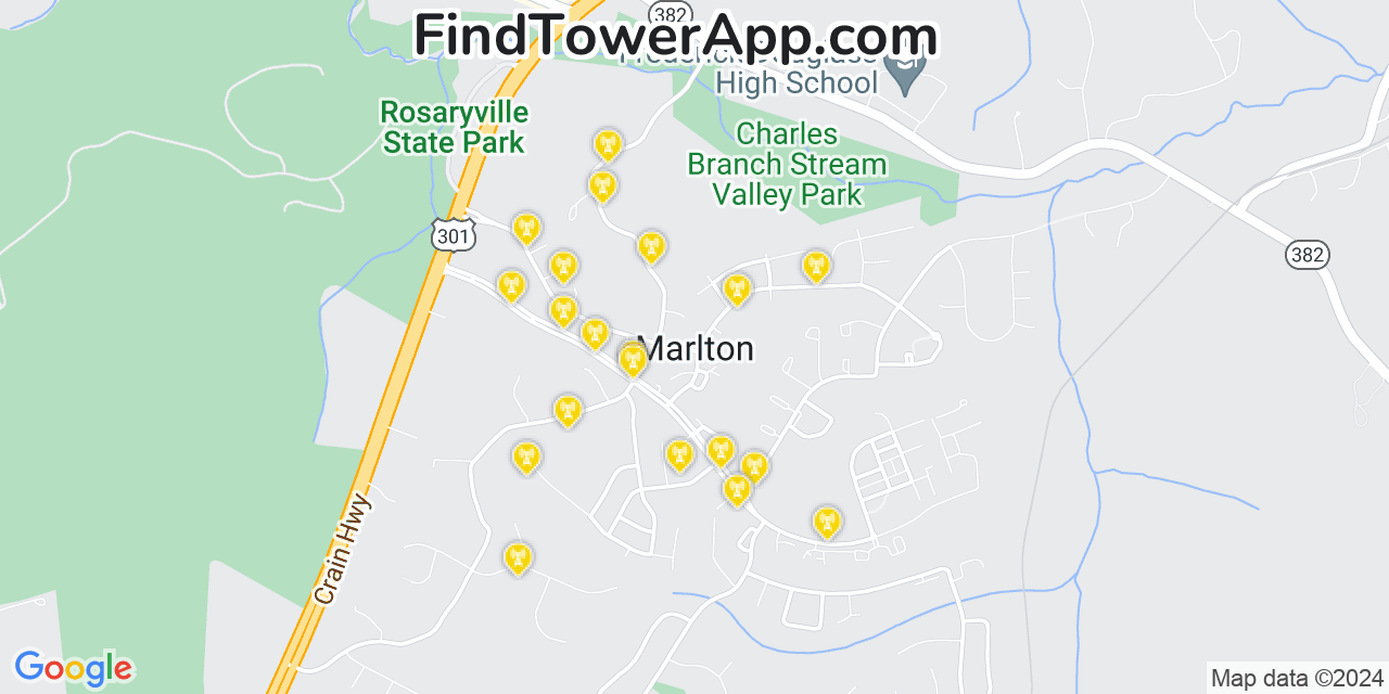 AT&T 4G/5G cell tower coverage map Marlton, Maryland