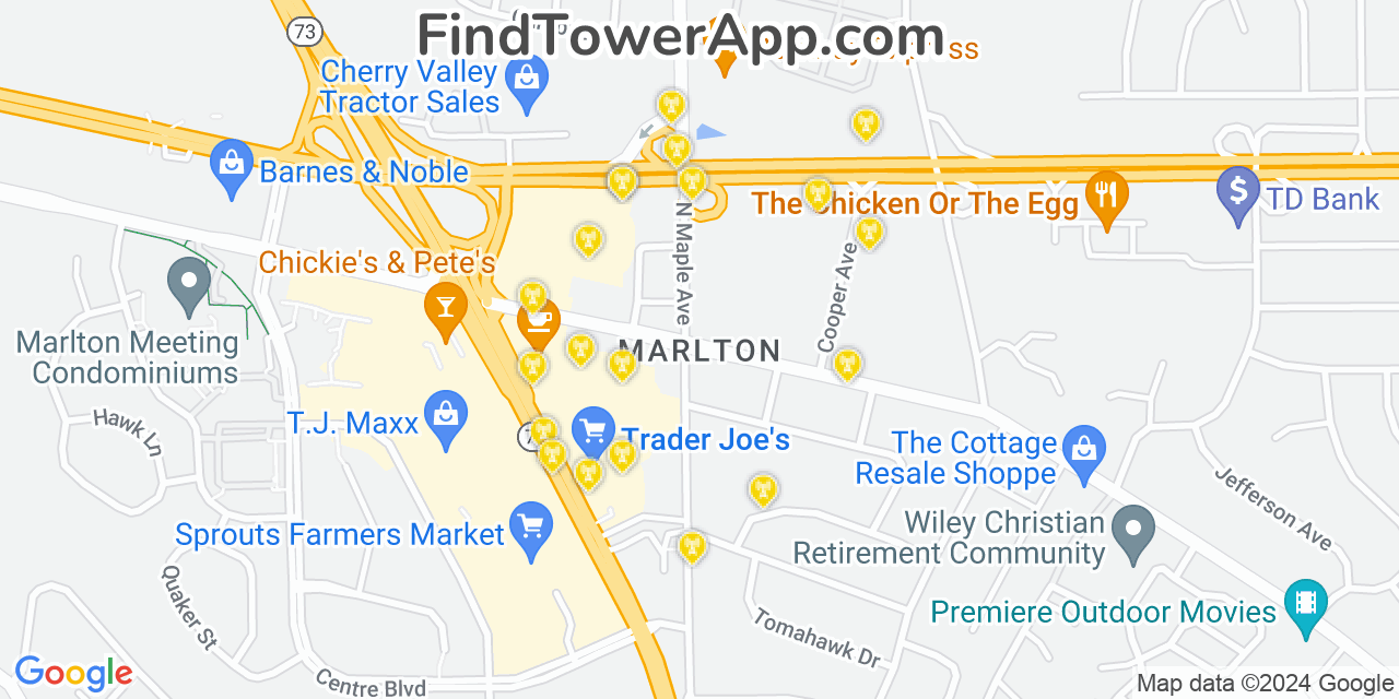 AT&T 4G/5G cell tower coverage map Marlton, New Jersey