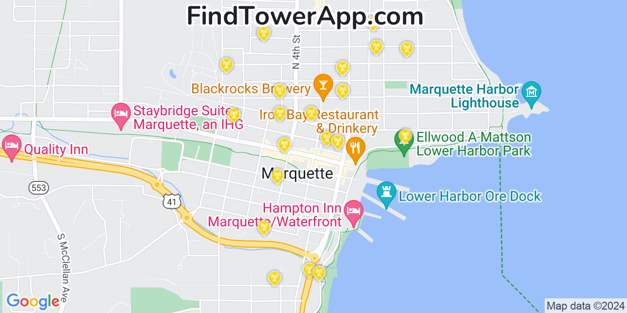 Verizon 4G/5G cell tower coverage map Marquette, Michigan