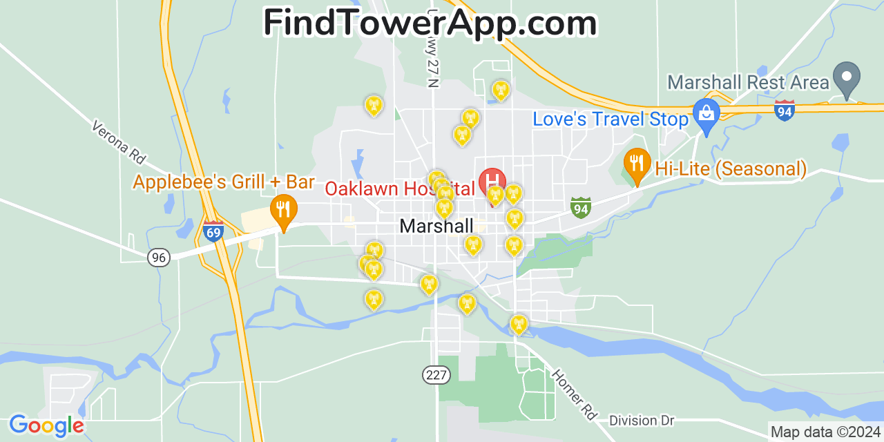 Verizon 4G/5G cell tower coverage map Marshall, Michigan